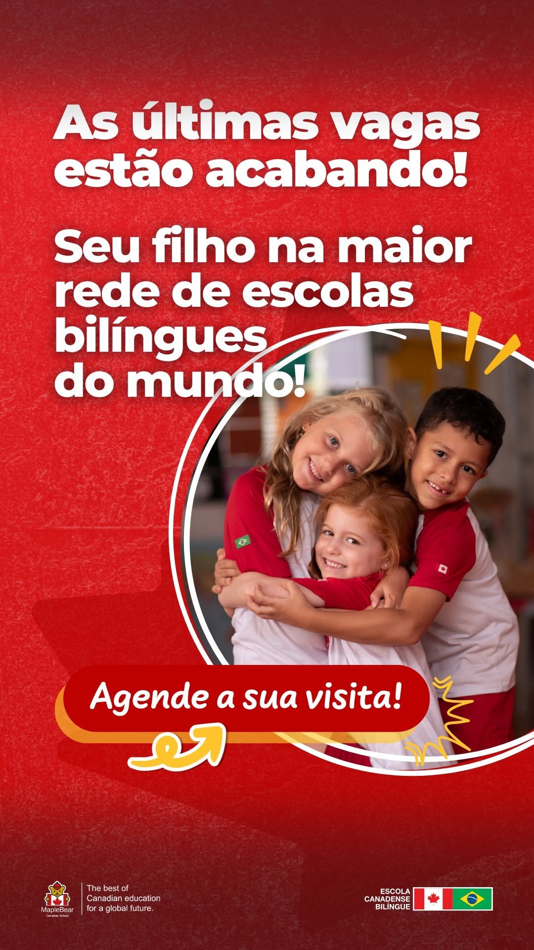 Crianças Maple Bear Bento Gonçalves se abraçando